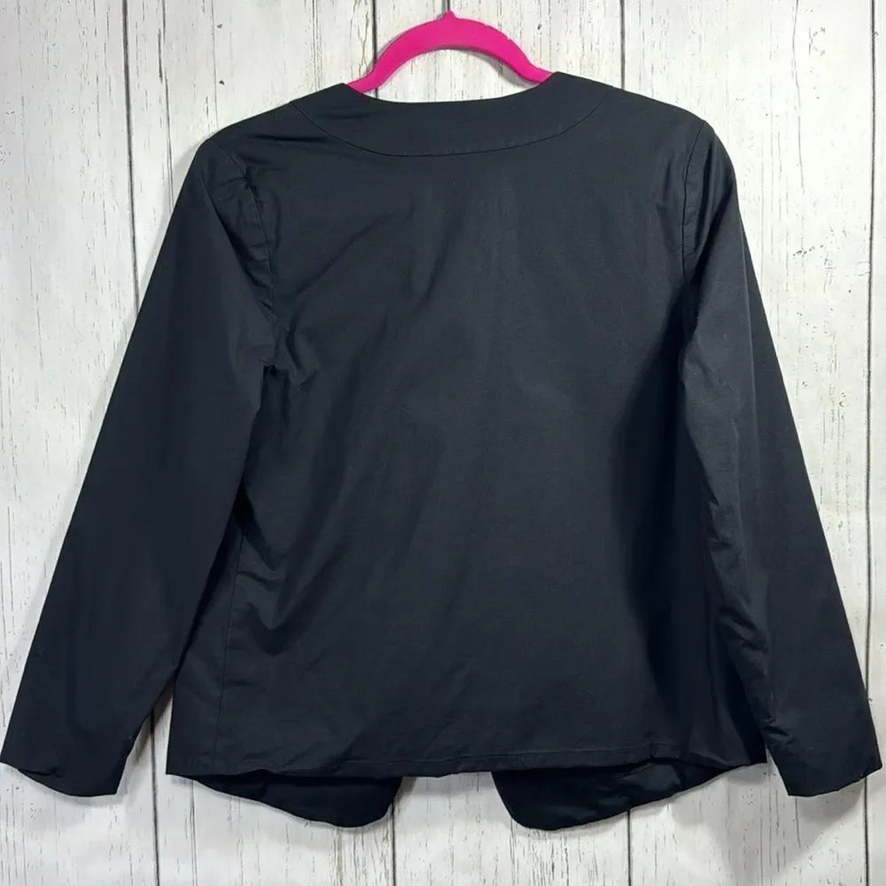 Kate Spade Saturday Black Cotton Open Front Blazer Womens Seamed Lapel Jacket
